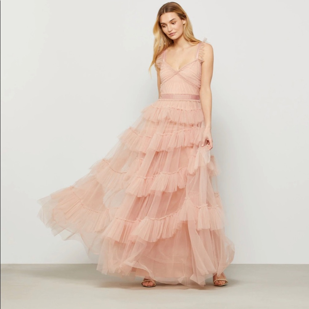 Bare pink Tulle evening dress - Picture 4 of 8